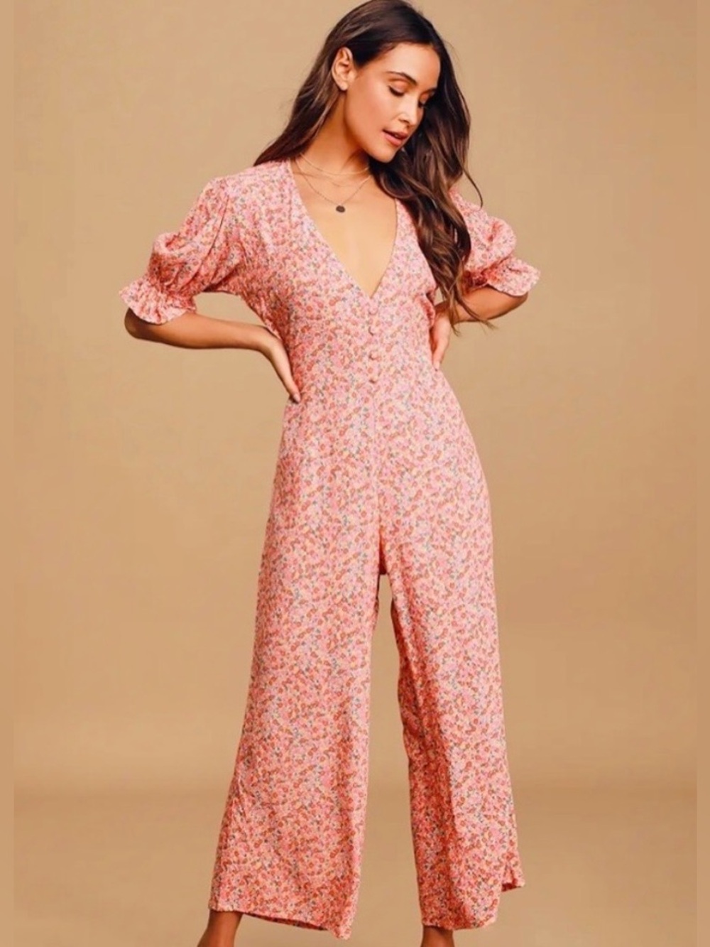 Faithfull the Brand Dusty Rose Floral Tie-Waist Jumpsuit
